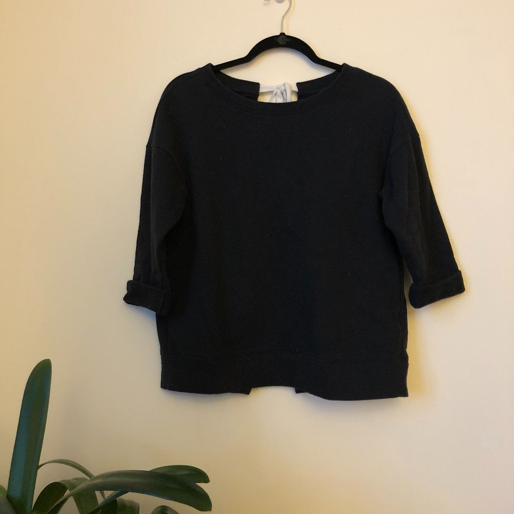 Cropped Navy Sweater with Bow